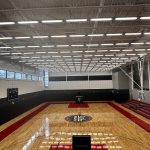 Completed gymnasium interior, basketball court, at the Mississauga Sports and Entertainment Centre Sportsplex