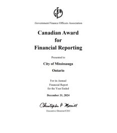 Canadian Award for Financial Reporting from GFOA.