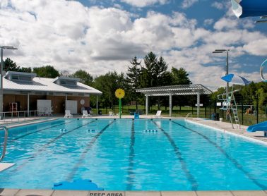 Applewood Outdoor Pool in Mississauga pictured from the deep end.