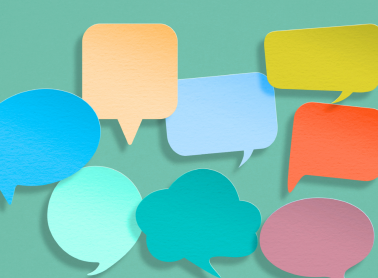 Various colourful post-its in the shape of thought bubbles.