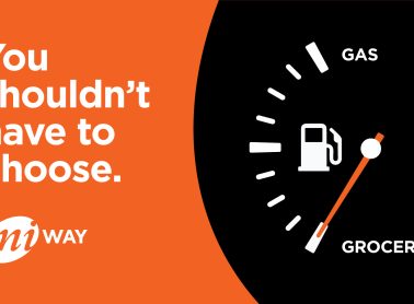 Graphic depicting a gas gauge with a tagline, 