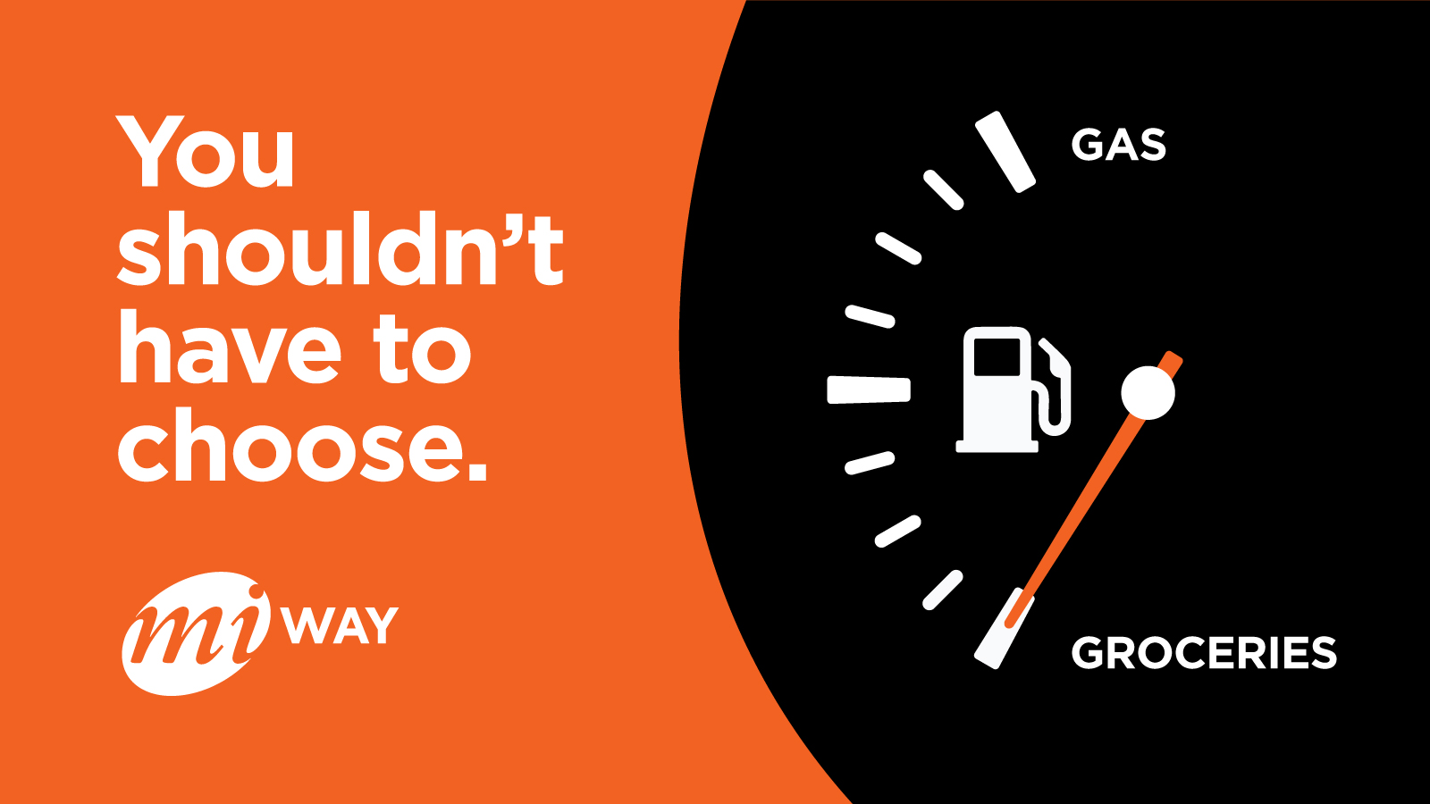 Graphic depicting a gas gauge with a tagline, "You shouldn't have to choose."