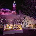 Light art sculpture featuring lanterns in the shape of desserts