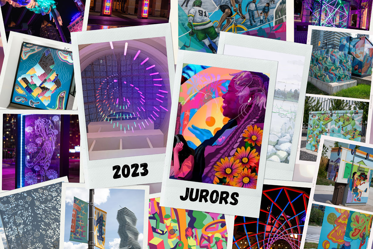 Art selection juries helped commission our 2023 public art works. For details on the artists featured in this image, visit mississauga.ca/publicart.