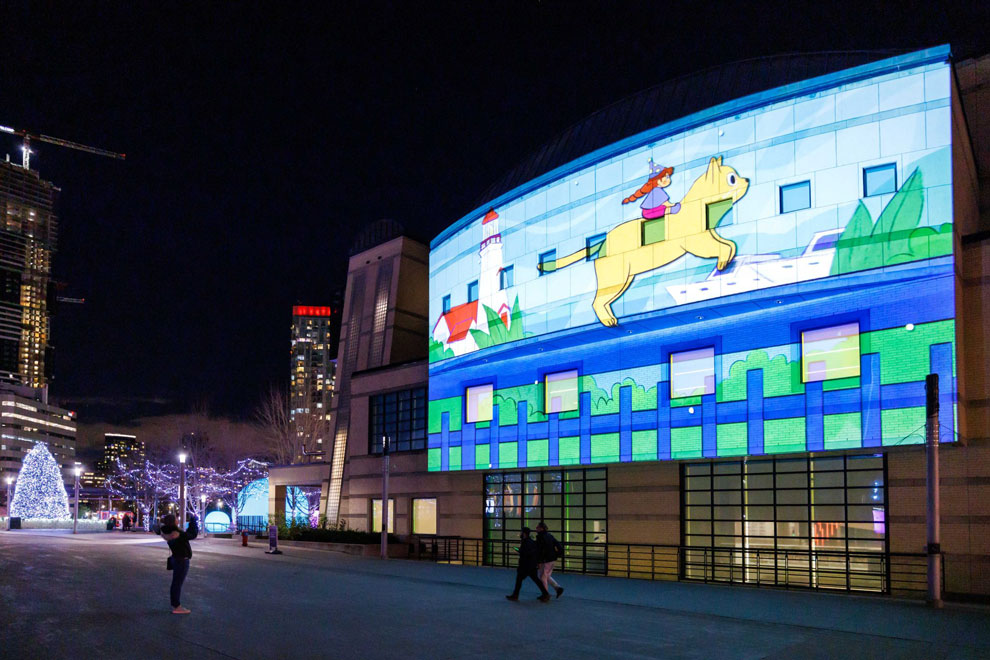 Projection mapping exhibition on façade of Hazel McCallion Central Library