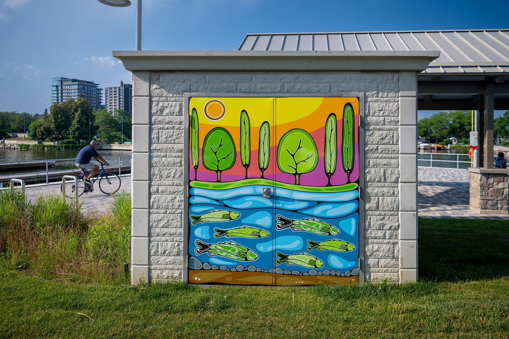 digital illustration on utility shed in park