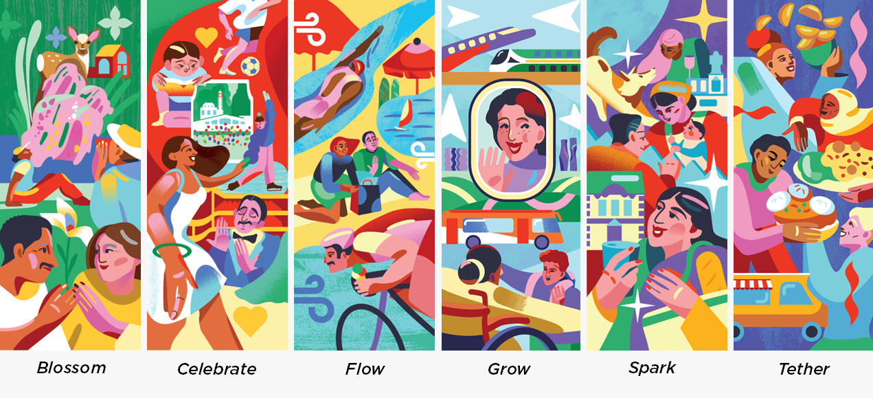 Designs of six banners