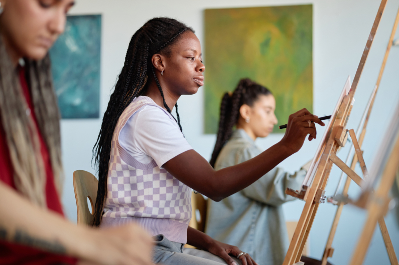 Girl painting on an easel