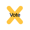 A yellow x behind the word vote