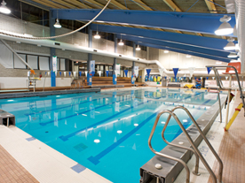 Interior of pool showing swim lanes