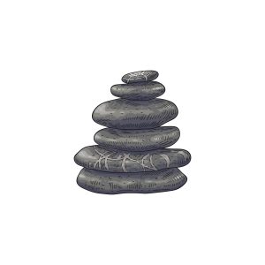Spa stones in stack vector illustration in sketch style - hand drawn stacked pebbles isolated on white background. Smooth pieces of rock - traditional oriental symbol of wellness and balance.
