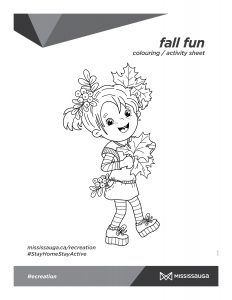 Colouring page little girl holding leaves