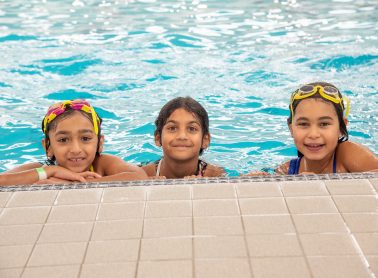 3 children in a pool