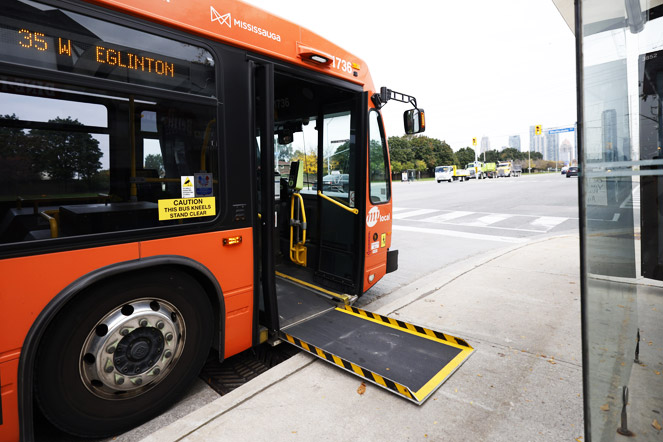 Bus ramp extended on MiWay bus