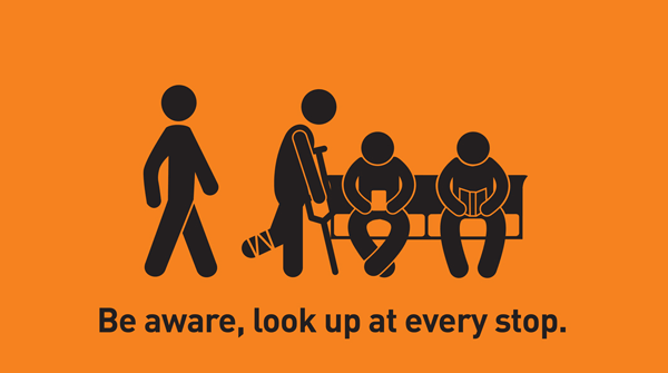 Please be aware, look up at every stop when riding the bus.