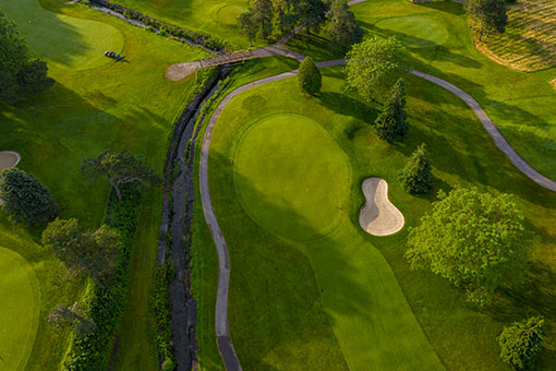 Aerial view of Applewood Creek through Lakeview Golf Course.
